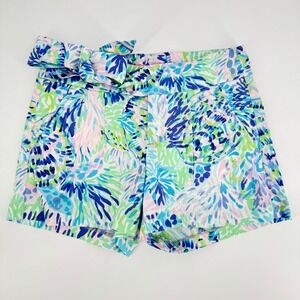 Lilly Pulitzer Women's Size 6 Printed Tie Waist Shorts Colorful Tropical Blue‎